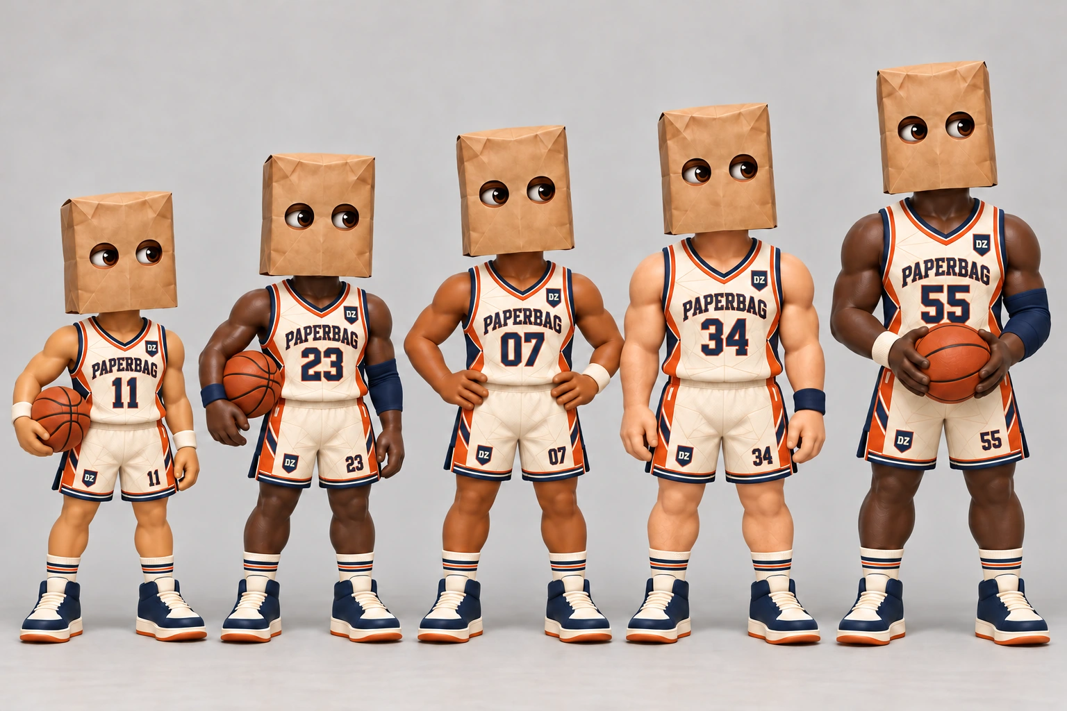 Basketball Starting Five — Dash, Ace, Chill, Brick, Tower