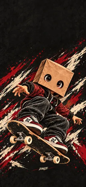 Street Players lock-screen wallpaper: a paperbag skater against red and cream brush strokes